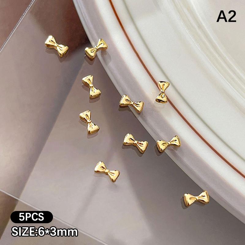 5Pcs Mini Alloy Bow Nail Charms 3D Bowknot Nail Art Decoration Accessories For Diy Manicure Korean Design