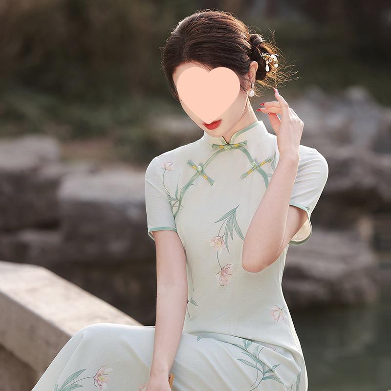 2024 Elegant Slim Fit Summer Cheongsam: Skin-Friendly, Long Length, Youthful Style