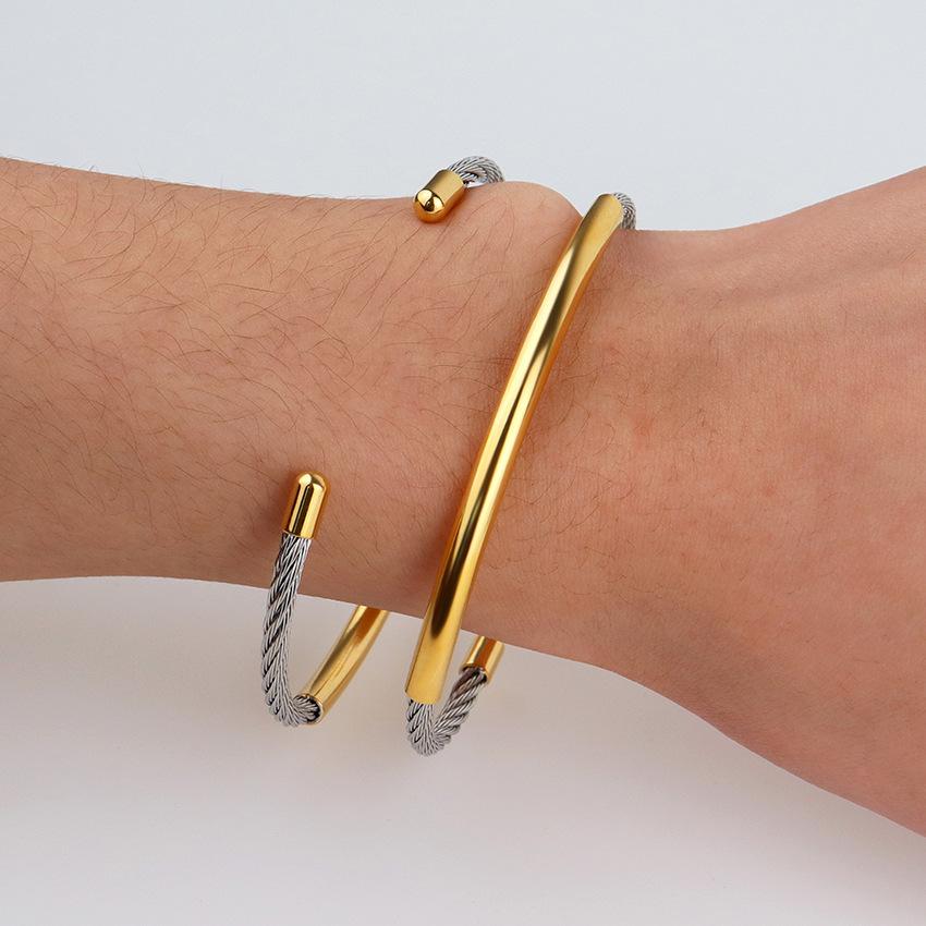 Twist Splicing Gold Glossy C-Shaped Bracelet Titanium Steel Open Bracelet