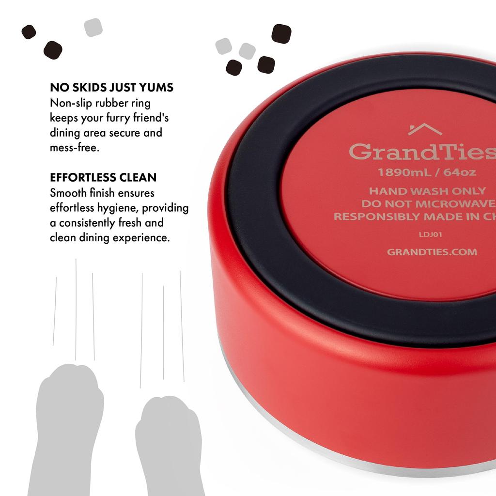 GRANDTIES Vacuum Insulated Pet Bowl, 1890ml, Color Granberry, for Dogs and Cats, Stylish Premium Pet Bowl, Keeps Food Hot and Cold, with Non-Slip