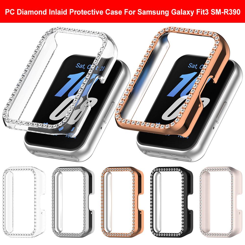 PC Diamond Inlaid Case Screen Protector Case Dustproof Smartwatch Protective Shell Anti-Scratch for Samsung Galaxy Fit 3