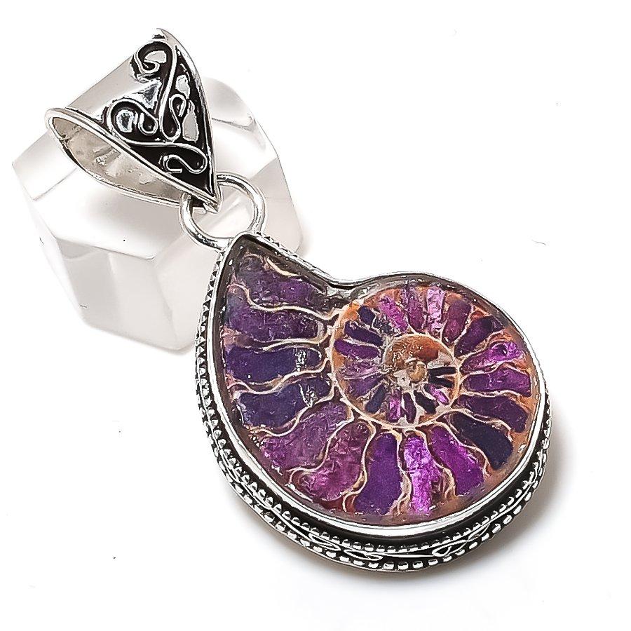 

Ископаемый аммонит Драгоценный камень Ювелирное изделие Подвеска из стерлингового серебра 925 пробы 1,97