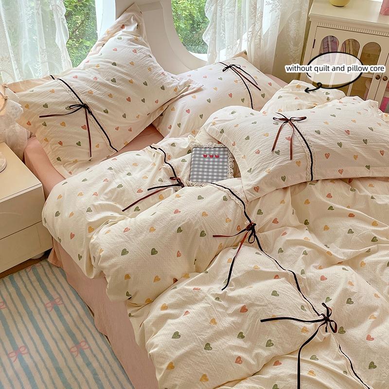 3pcs Korean style Duvet Cover Set (1*Duvet Cover + 2*Pillowcase, Without Core), Cute bow Bedding Set