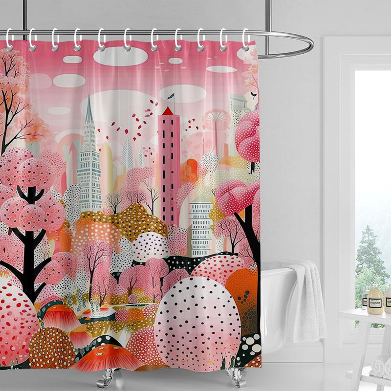 Tropical Shower Curtain - Vibrant Botanical Print with Cactus & Flowers, Waterproof Bath Decor for Spa or Boho Bathrooms