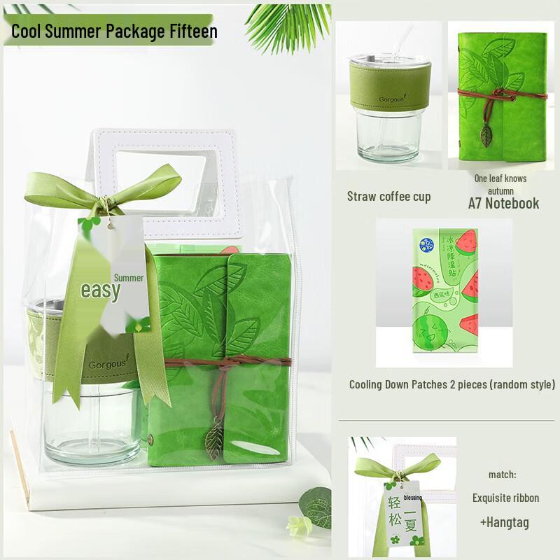 Summer Cooling Gift Set with Glass Cup, Notebook & Cooling Patches 15