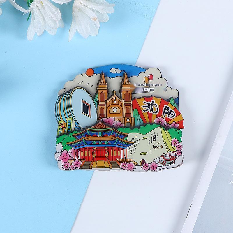 National City Scenic Cartoon Holz-Epoxid-Kühlschrankmagnet