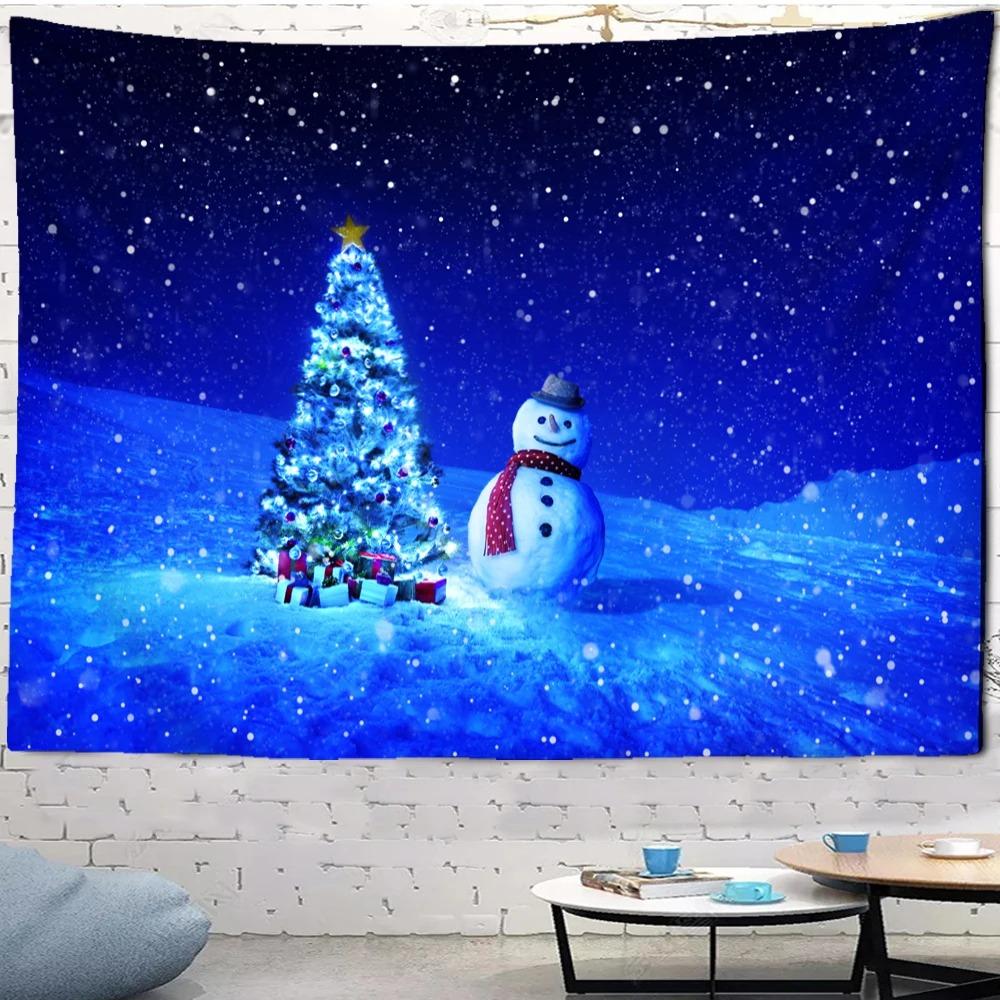 Christmas Snowman Landscape Tapestry Bedroom Living Room Home Wall Decoration