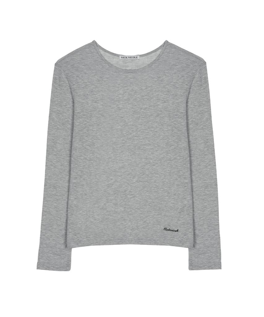 NICK&NICOLE Sheer Round Long Sleeve Top_Gray