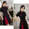Long Fork Traditional Chinese Dress Short Sleeve Cheongsam Short Pattern Qipao Dress  Young Girls