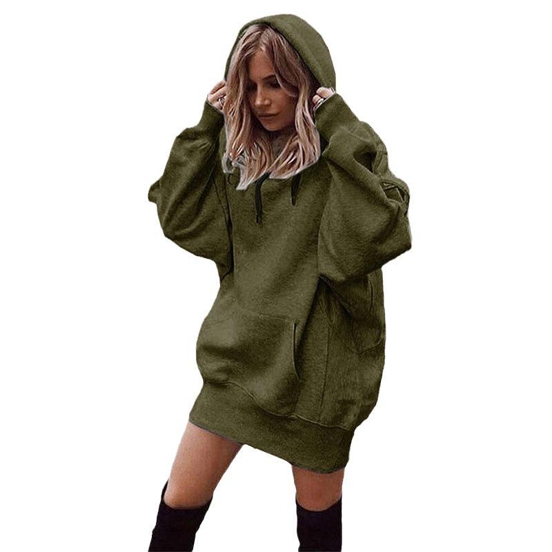 European & American Autumn/Winter Fashion: Women's Solid Color Loose Fleece Hooded Sweatshirt Pullover.