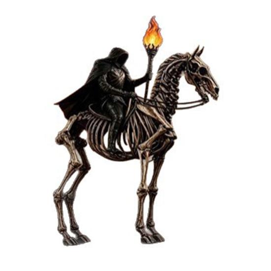 Unique Holiday Desk Ornament Lighted Headless Horseman Resin Figurine, Gothic Halloween Statue with LED Warm Glow, Hooded Style Home Accessory