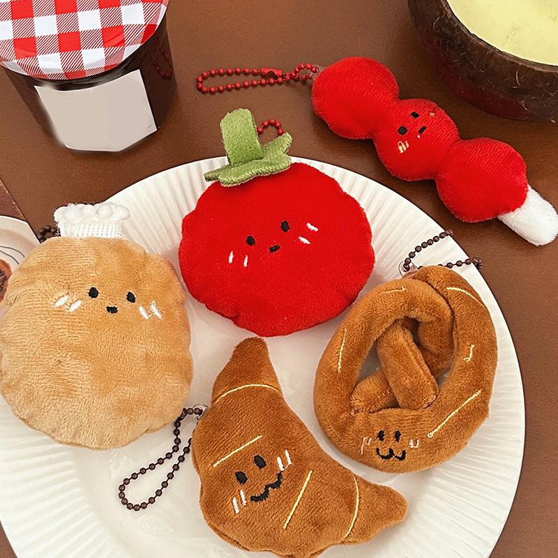 1Pc Kawaii Croissant Pendant Bread Doll Stuffed Keyrings Cute Tomatoes Plush Food Keychain For Bag Decoration Diy Accessories