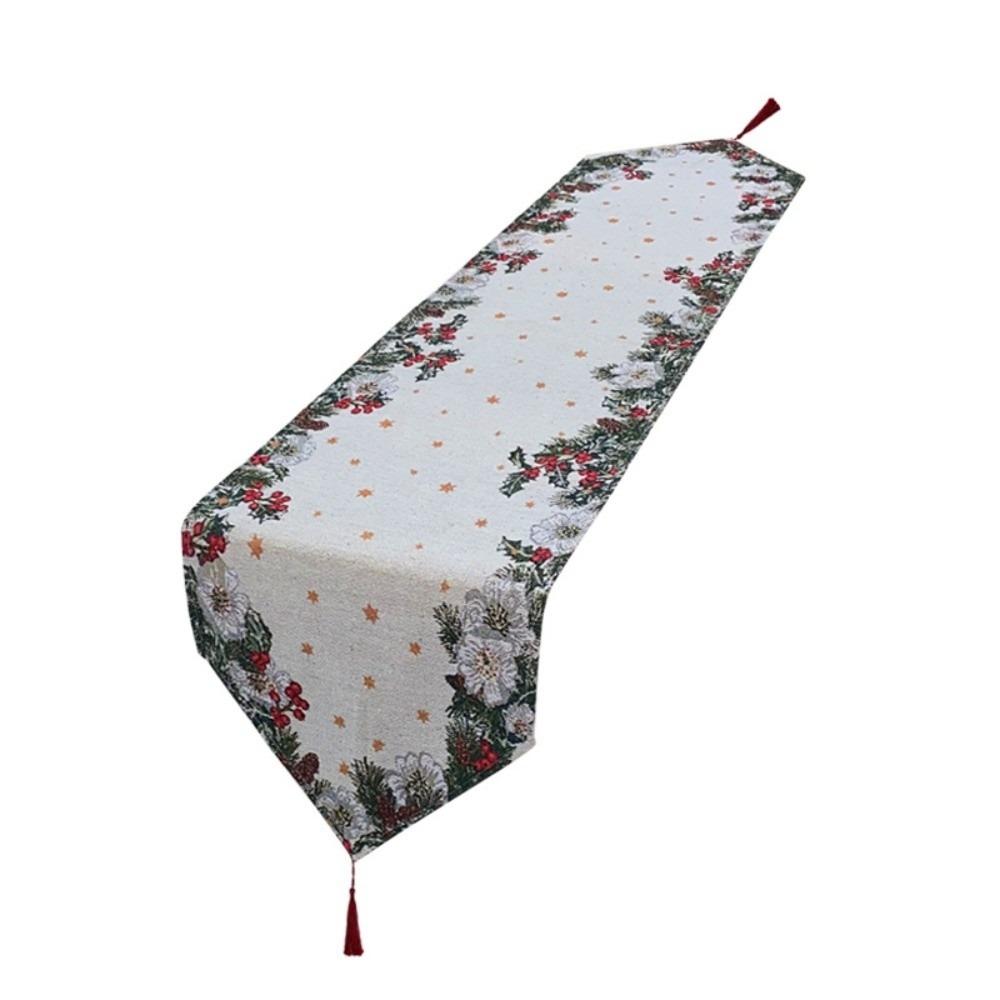 Red Christmas Table Runner Tree Santa Claus Tablecloth Flower Linen Table Cover  Christmas Eve