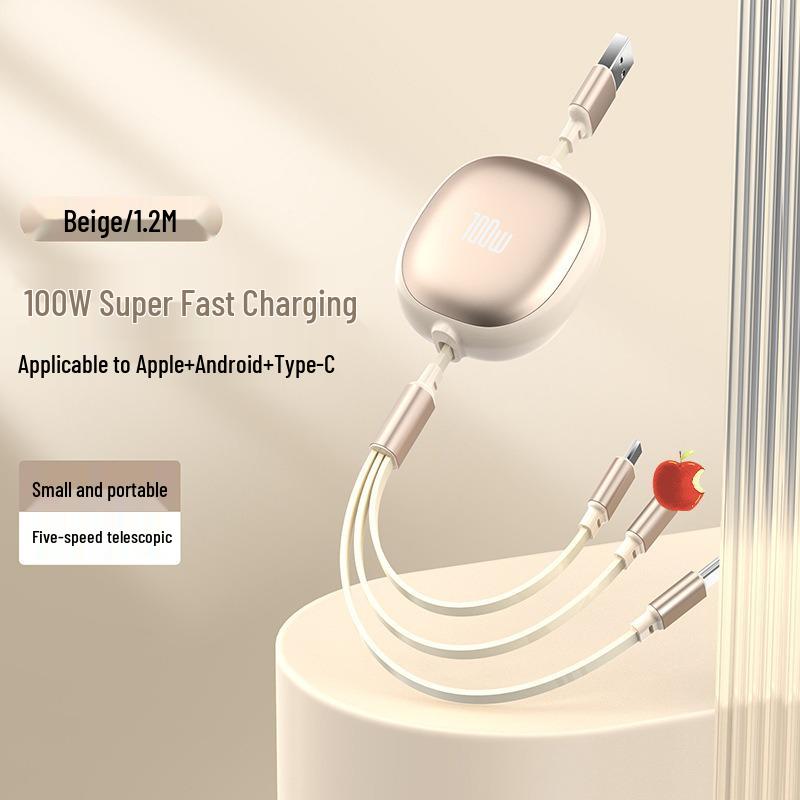 100W Type-C 3-in-1 Fast Charging Cable for Huawei, Android, and Apple Devices
