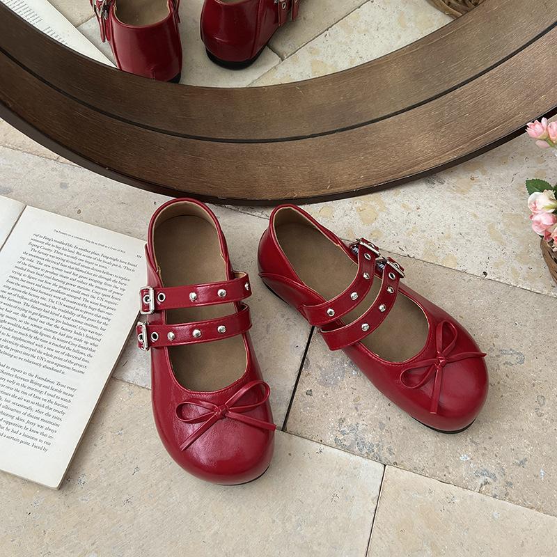 

Красные ретро французские туфли на плоской подошве с неглубоким вырезом и скрытой платформой для увеличения роста, женские, новые осенние 2025, универсальные туфли Мэри Джейн для ношения с юбкой 40 бордовый