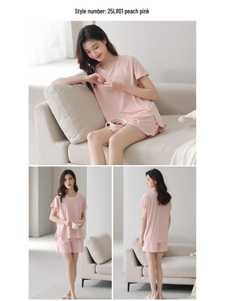 Lyocell Women's Summer Short Sleeve Pajama Set with Chest Pads - Casual Plus Size Home Wear