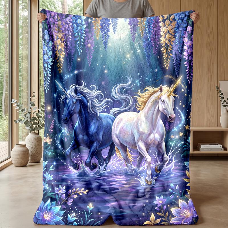 Unicorns Around Rainbow Sphere Theme Blanket Lightweight Warm Flannel Blanket Decorative Throw Blanket for Home Decoration