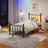 90x200cm Metal Bed Frame with Headboard and Footboard, USB Charging, LED, Steel Slat Support, Under-Bed Storage, No Box Spring Required, Black