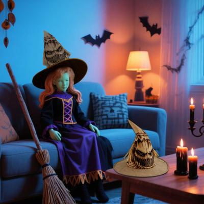 Halloweenský klobouk strašáka slámový klobouk čarodějnice Halloweenská párty Cosplay kostým pro muže ženy Doplněk ke kostýmu