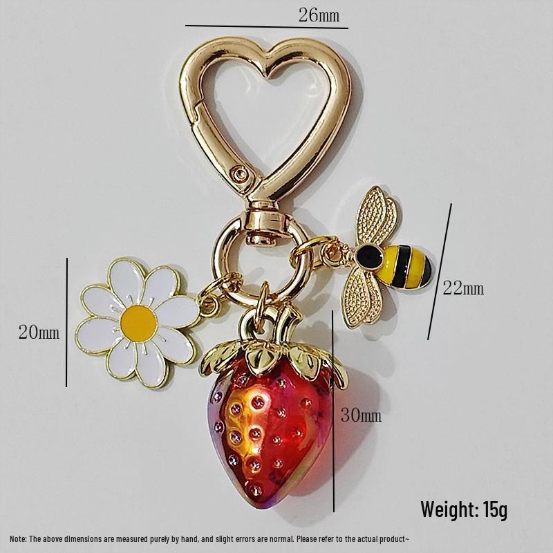 Creative Strawberry Peach Heart Sunflower Bee Keychain - Year of the Horse New Year Cute Bag Charm