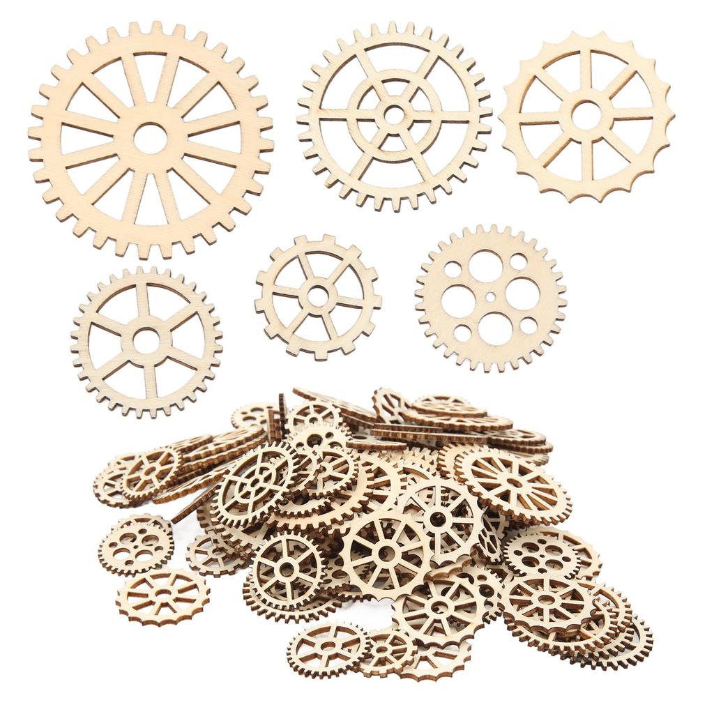 120Pcs Wooden Gear Embellishments Delicate Lightweight Gear Decoration Wood Slice Ornament
