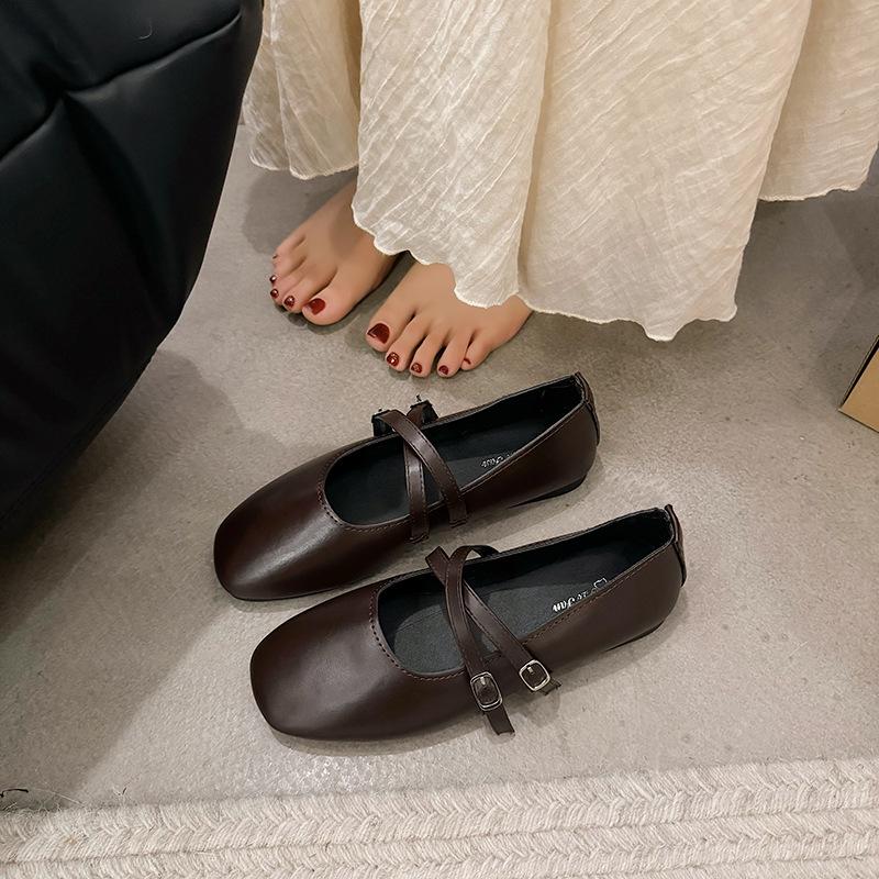 2025 French Evening Silver Loafers: Elegant Square Toe Mary Janes for Spring  Summer 37 коричневый