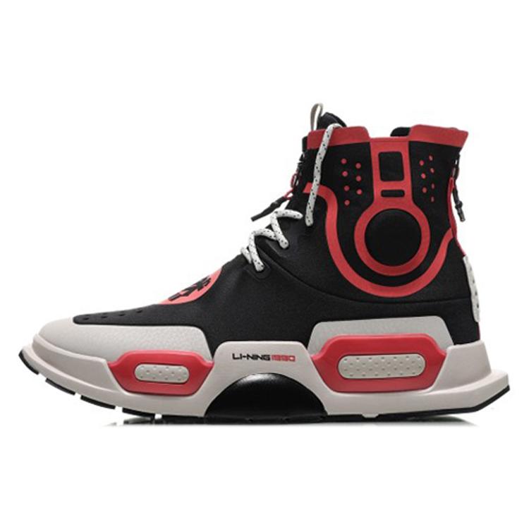 

new LiNing Reburn Slip Resistant And Abrasion Resistant Coverage High Top Sports Casual Shoes Men s Black Red 39