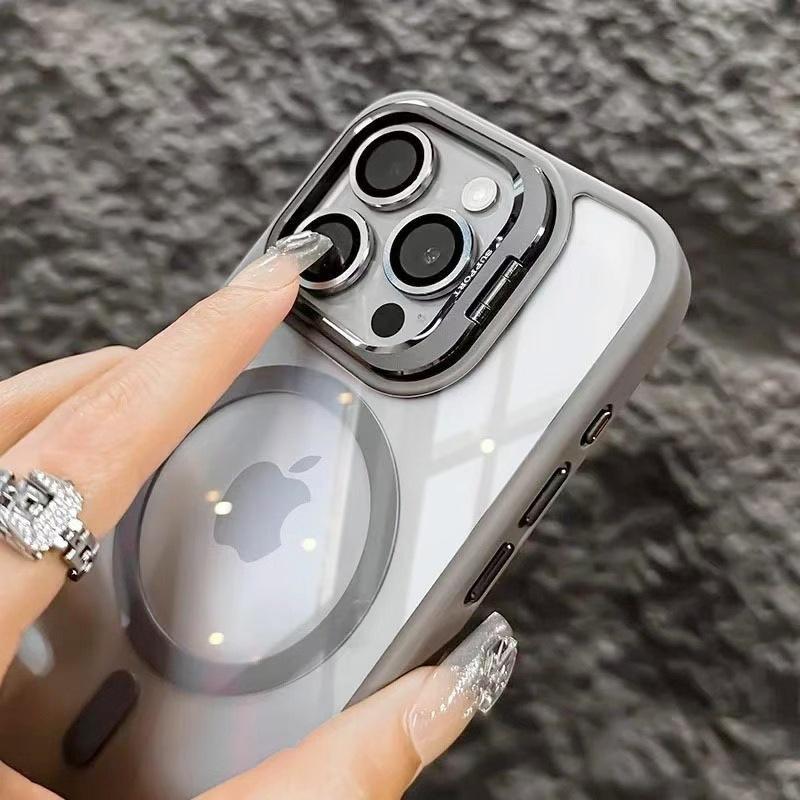 Applicable to iPhone16PRO mobile phone case, magnetic lens holder, acrylic transparent Apple 17/14 hard case, anti-drop.
