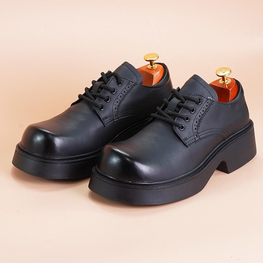 

Original niche high sense commuter thick sole heightening Japanese shoes old big head derby shoes black trendy shoes men 44 чёрный