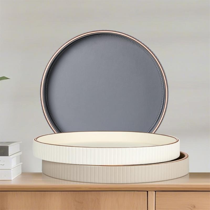 Secure Edges Round Leather Storage Tray For Household Safety Preventing Accidental Falls Suitable For Families