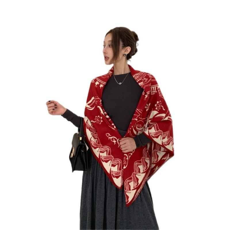 Autumn and Winter Wool Silk Thick Jacquard Shawl Women's High Sense Enlarged Versatile Scarf Dual-purpose Thermal Blanket