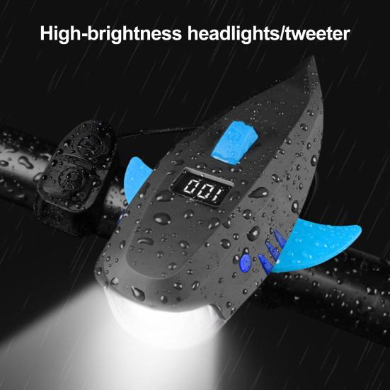 Kids Bicycle Shark Horn Light Waterproof USB Rechargeable 120dB High Decibels 400 Lumens Universal Night Riding Road Bike Headlight Front Lamp