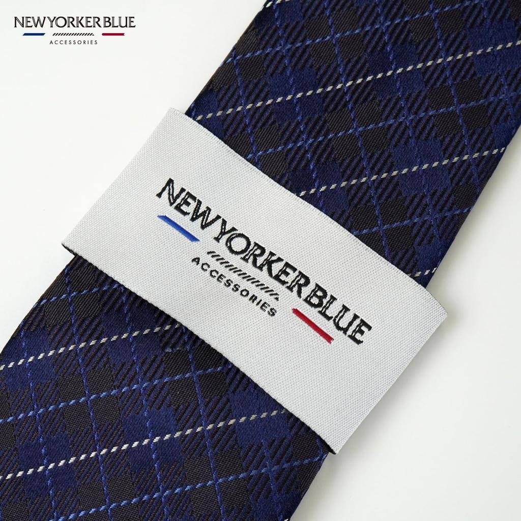 [New Yorker Blue] New Yorker Blue Windowpane Check Pattern Tie NB921084 Brown Free Size Business Suit Style Gift