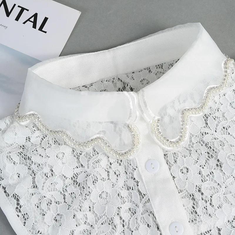Women Fake Collar Handmade Lace Embroidery Necklace False Collar Detachable Shirt Collars for Women Removable Neck Ties