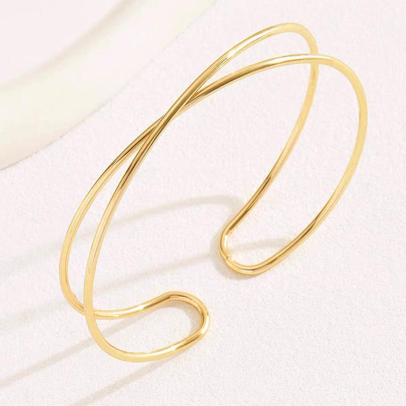 Geometric Metal Arm Bangle Set: Adjustable, Hollow, Exaggerated Design for Women