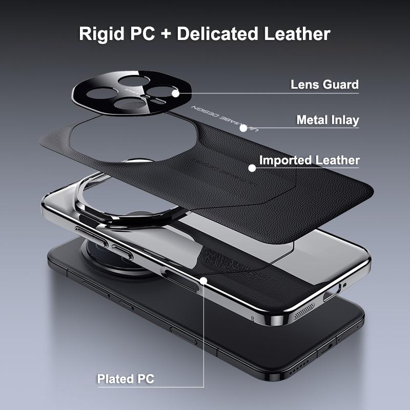 For Honor Magic 8 and Magic 8 Pro Case Ultimate Design Rigid Lens Shield Protection Imported Vegan Leather Plating PC Hard Case