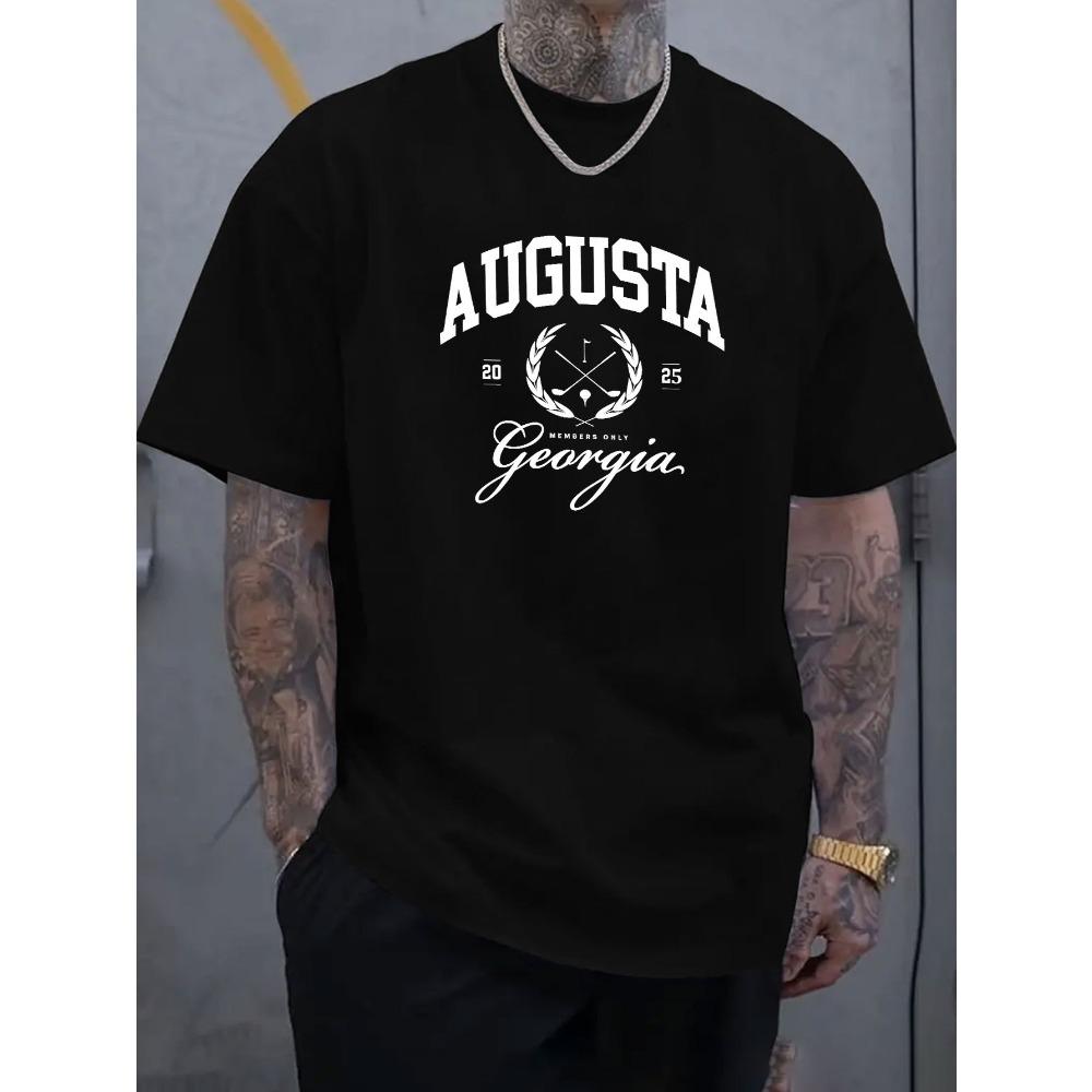 

European sizes AUGUSTA Men S Casual Fashion Short-Sleeve T-Shirt with Print Design, Featuring a Comfortable And Breathable Ribbed Round Neck 4XL