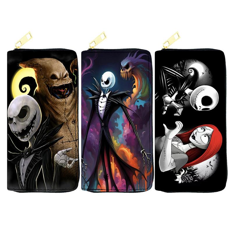 Nightmare Before Christmas PU Wallet for Women Long Zip Clutch Purse Makeup Bag Jack Skellington Print 3pcs