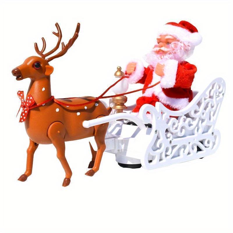 Electric Musical Animated Santa Claus Reindeer Sleigh Christmas Desktop Ornament Party Gifts For Children Xmas Decor