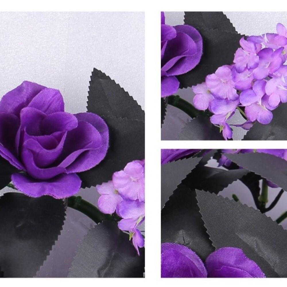 Purple Artificial Rose Flowers Spooky Table Candle Holders  Table Arrangement