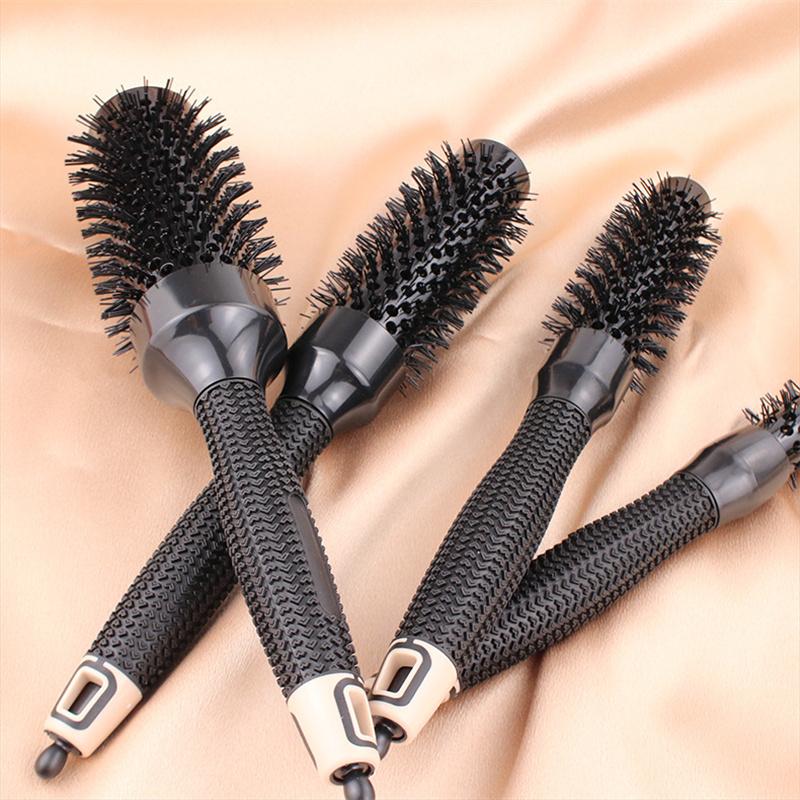 Professional 1/6PCS Black Boar Bristles Round Hair Comb Hairdressing Hair Brush Anti-Static Barber Salon Styling Tools