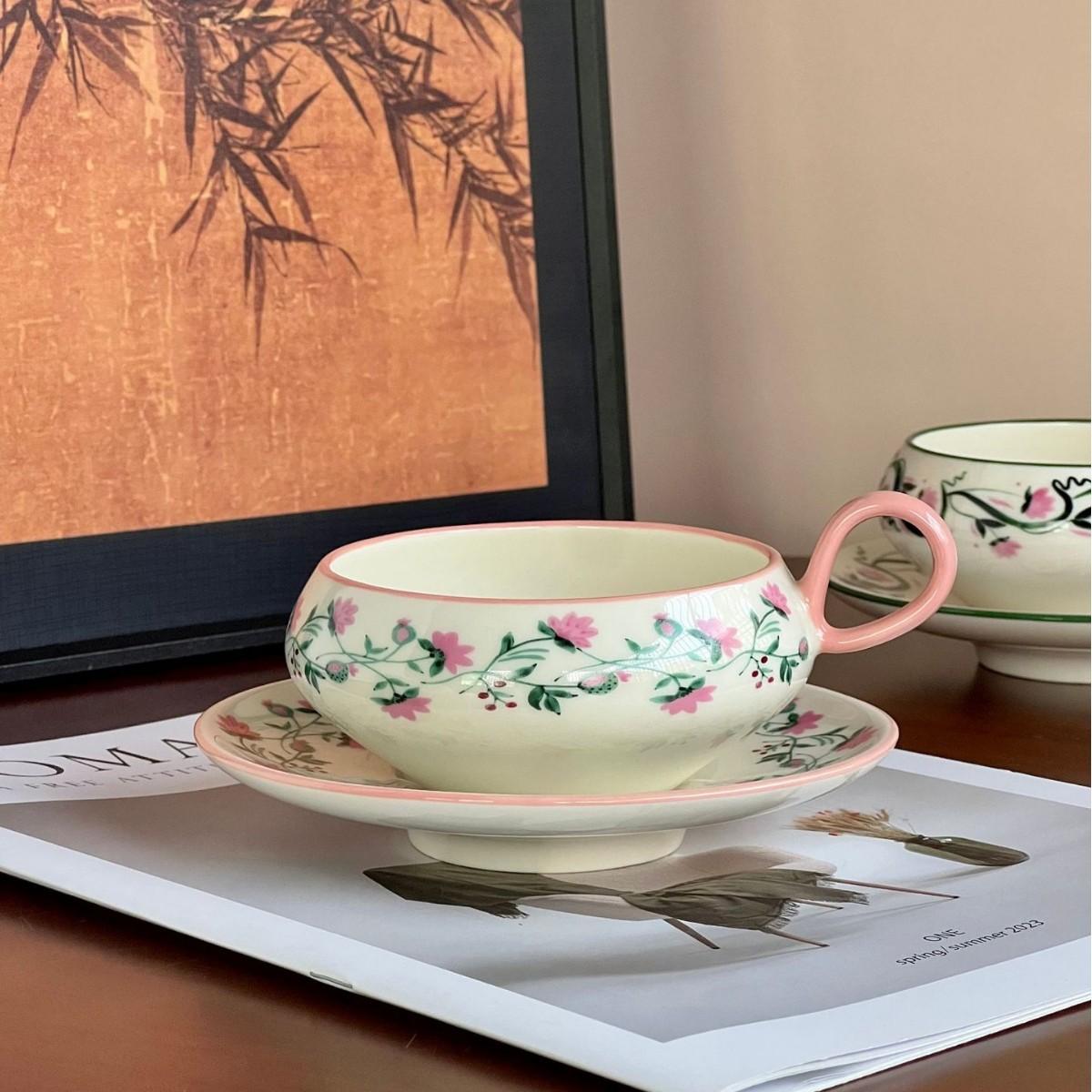 

Original Mayfly Flower And Grass Painted Ceramic Water Cup High Value Home Office Coffee Breakfast Afternoon Tea Cup 200ML
