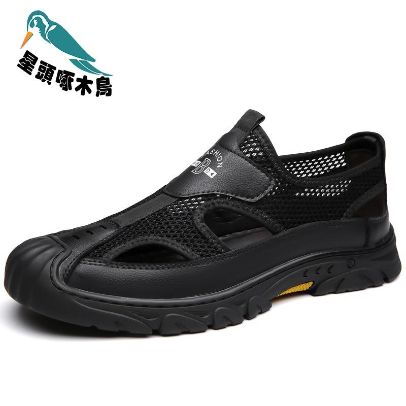 Woodpecker sandals men's 2025 summer new hollow breathable hole shoes dad wears soft sandals