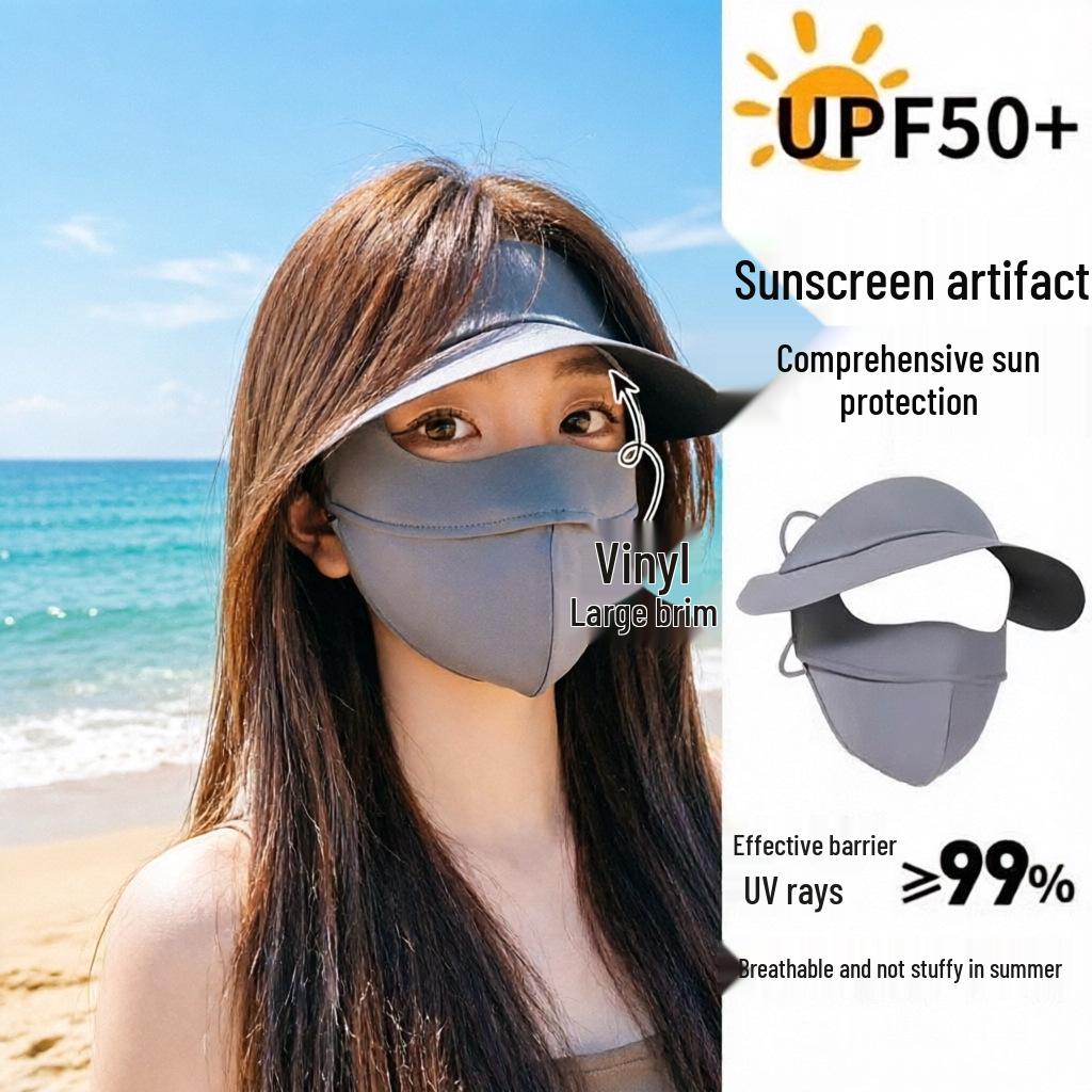 Women's Full Face UV Protection Sun Hat with Brim and Ice Silk Facekini Mask