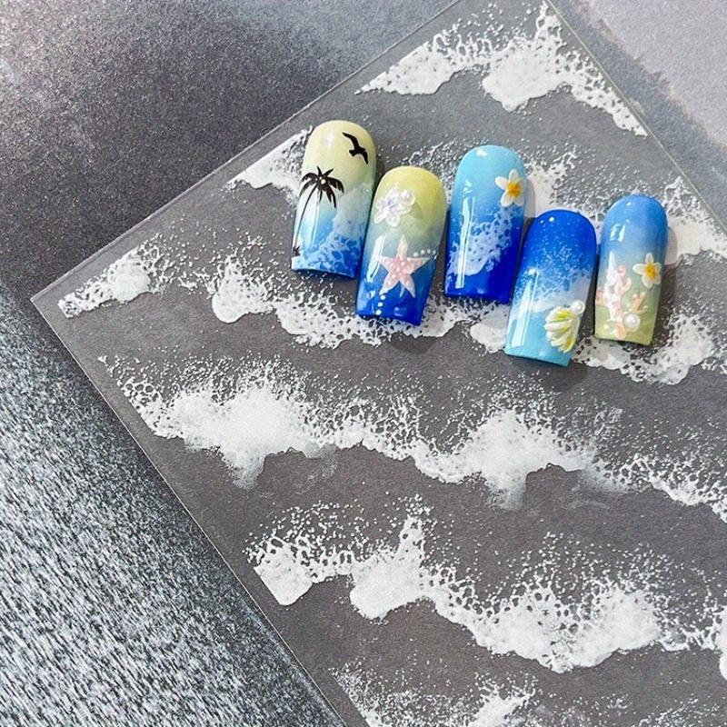 1pc Summer Ocean Wave Nail Stickers - French Manicure Seascape with Waves, Long-Lasting Reusable Nail Decorations for Women