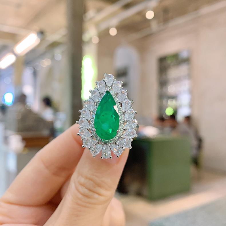 Retro Quadrat Smaragd Anhänger Grenzüberschreitend Paraiba Halskette Schmuck Ring Zubehör Set