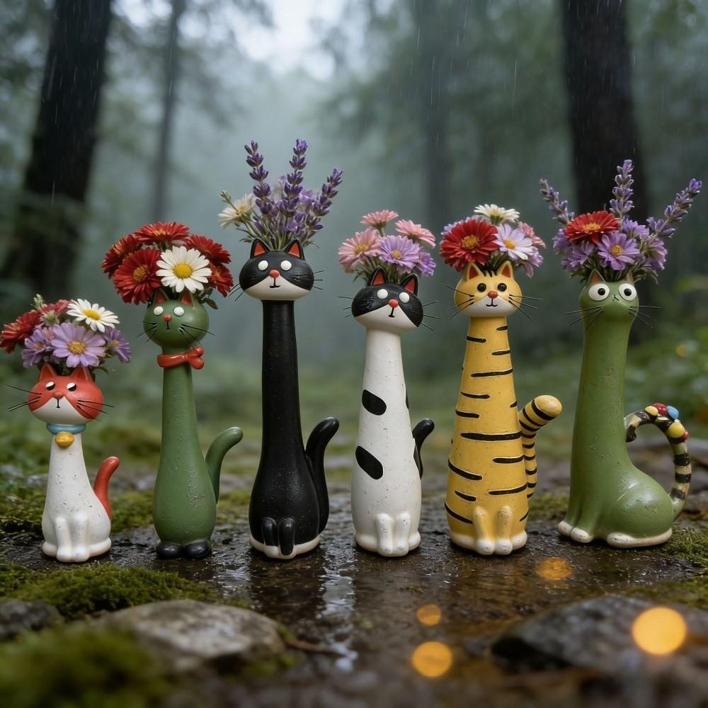 Quirky Cat Shaped Flower Planter Handcrafted Resin Cat Flower Holder  Garden Decor