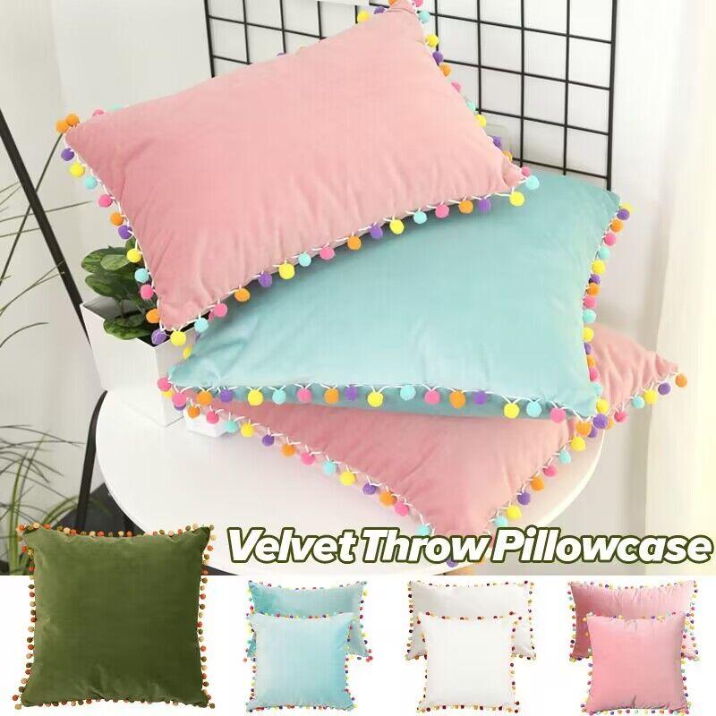 Soft Velvet Cushion Cover Decor Ball Tassel Throw Pillow Case Solid Color Luxury Home Decor Living Room Sofa Seat Pillowcase