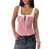Top Cropped Feminino Gingham com Decote Quadrado e Amarração Frontal Ajustado Sem Mangas Casual