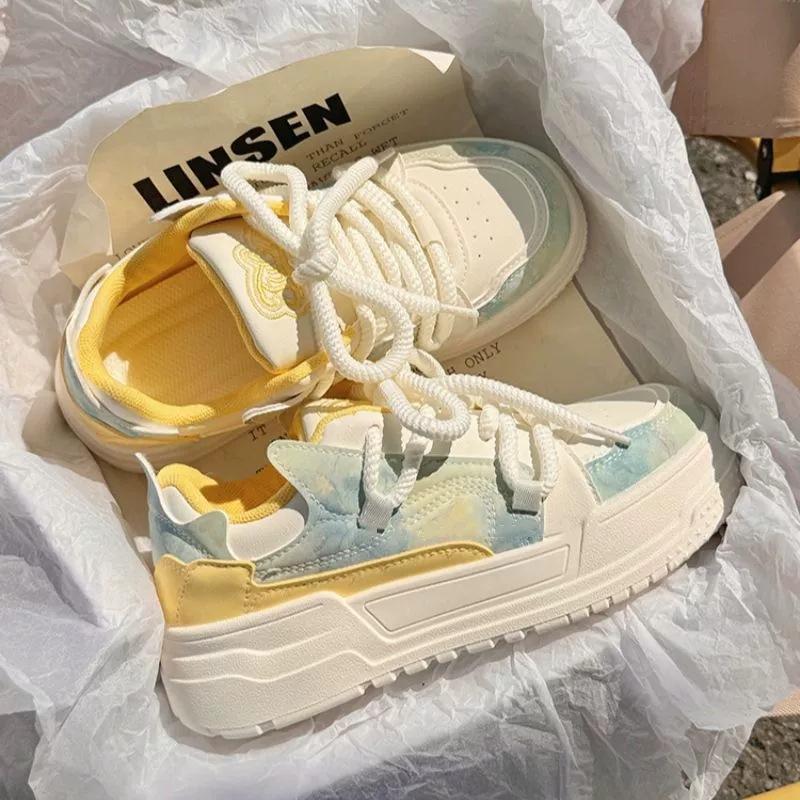 2025 New Women's Sports Shoes Cute Pink Thick Bottom Daily Multi Functional Vulcanized Shoes Women's Tennis Women's Flat Shoes